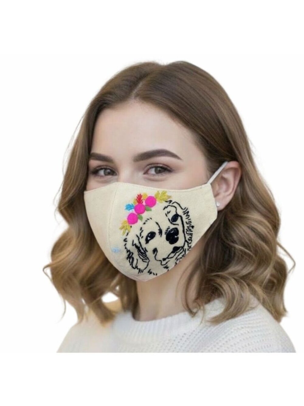Cloth Face Mask Embroidered dog design Reusable Washable Breathable Handmade New